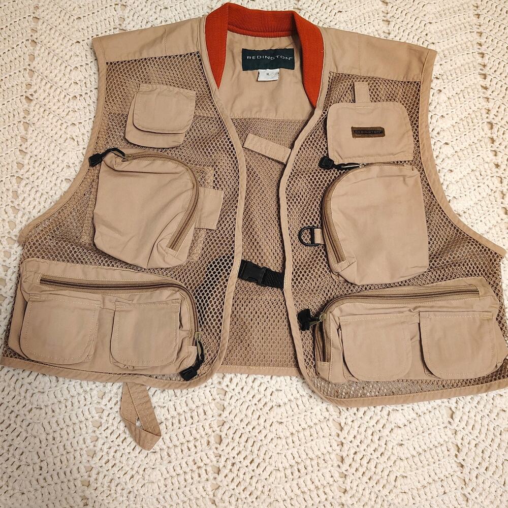 Redington Utility Fishing Vest XL Tan Mesh Multi Pocket Outdoor Gorpcore